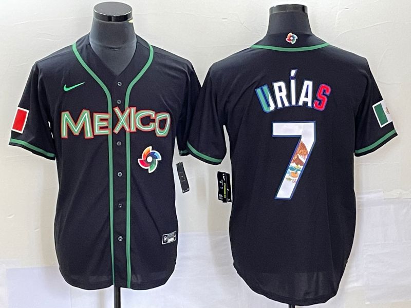 Men 2023 World Cub Mexico 7 Urias Black white Nike MLB Jersey13